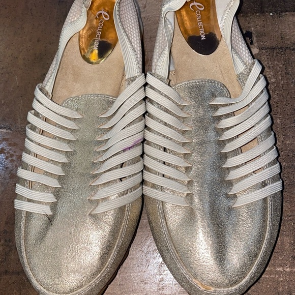 E Collection Eslehni Gold Beige Shimmer Slip On Comfort Sneakers Size 8 1/2 - Picture 5 of 11